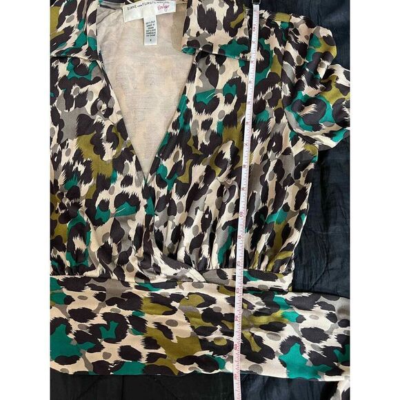 DIANE VON FURSTENBERG Top SZ 6 Vintage Silk Jersey Leopard Animal Print 70s Wrap - Picture 10 of 14